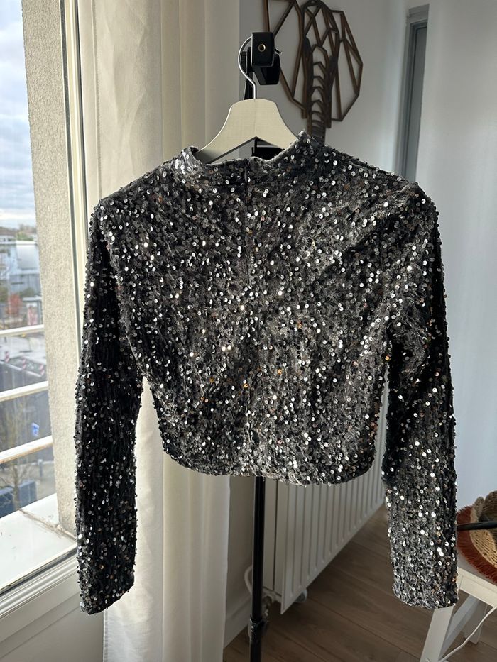 T Shirt manches longues sequins gris foncé - photo numéro 3