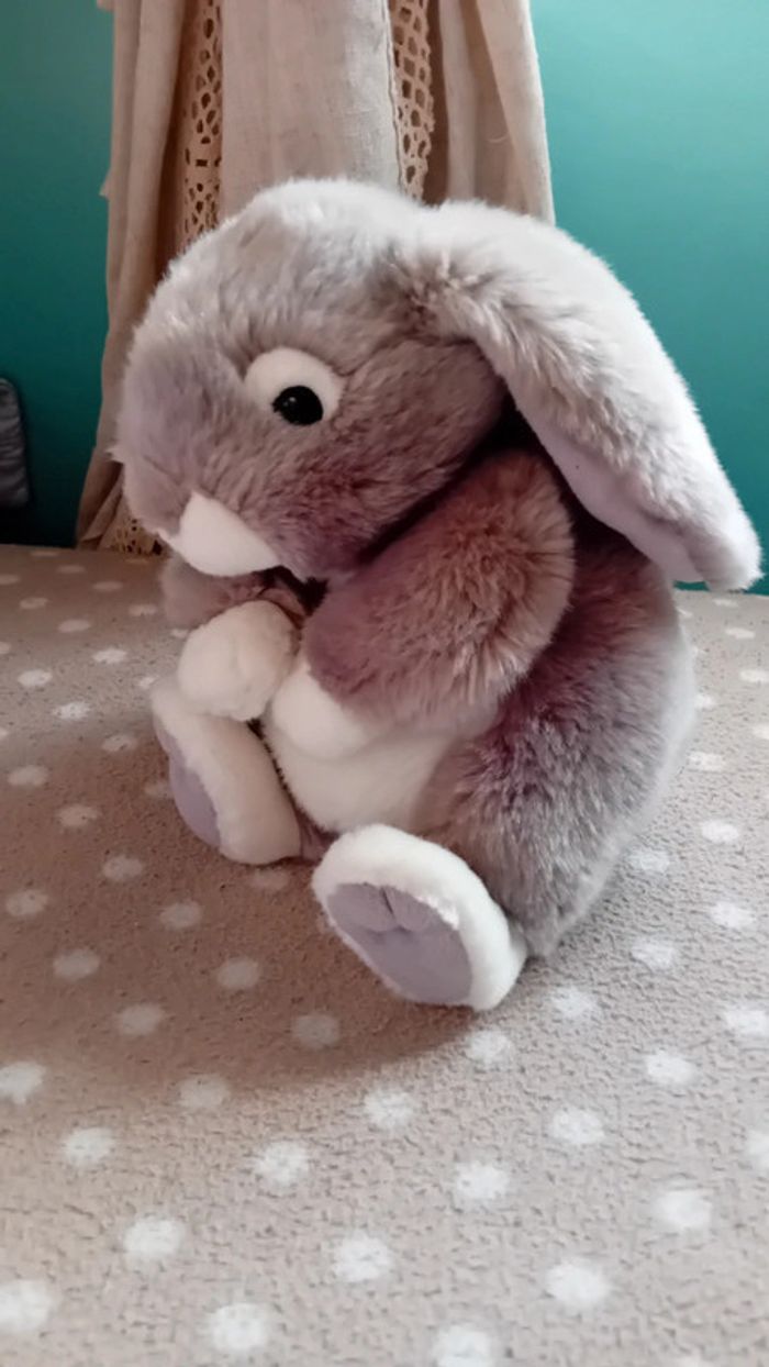 Peluche lapin gris et blanc gipsy - photo numéro 3