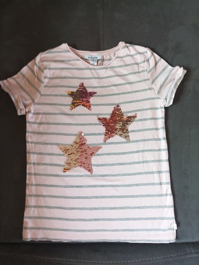 Tee shirt chemise manches courtes Fille 8 ans étoiles sequins réversibles Okaïdi