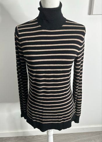 Pull col roulé marinière noir et beige Gérard Darel T38 M