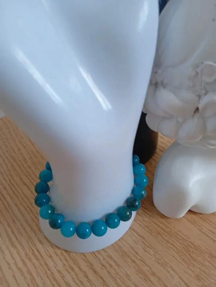 Agate bleu Bracelet en pierres naturelles 18cm femme lithographie originale - photo numéro 2