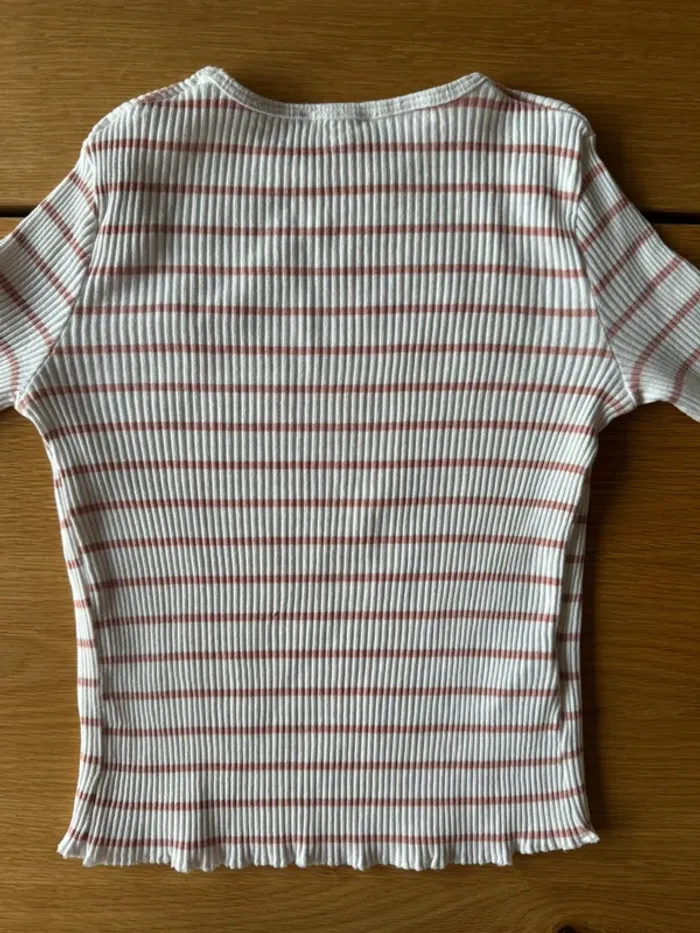 Teeshirt ML côtelé à rayures roses - Taille 4 Ans - photo numéro 7
