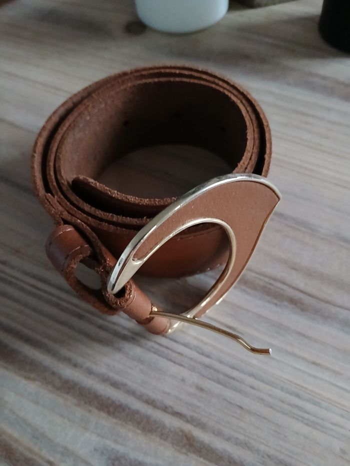 Ceinture croûte de cuir marron & doré