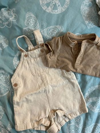 Ensemble salopette short + t shirt beige /marron 6 mois
