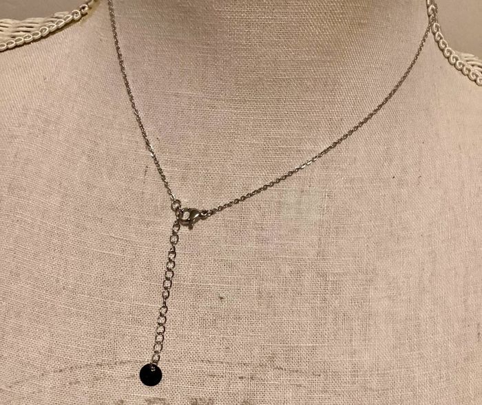 Collier réglable acier inoxydable argent croix horizontale zircons neuf - photo numéro 4