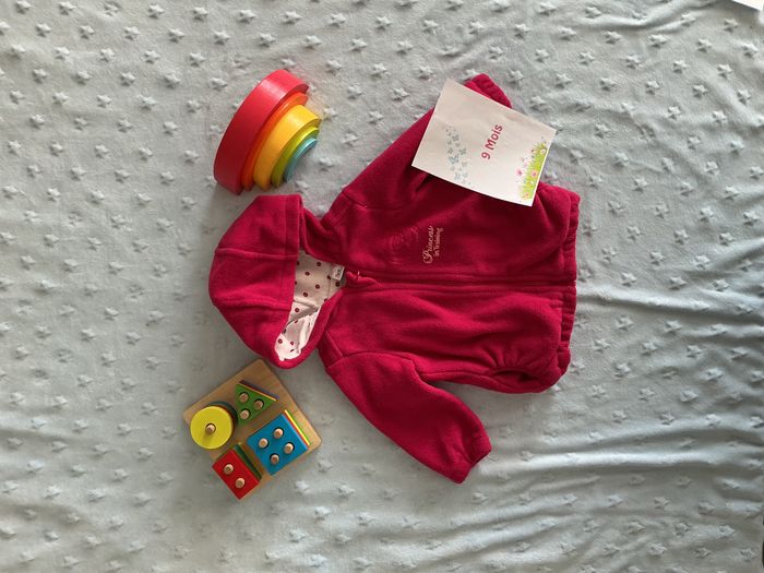 veste polaire a capuche rose 9 mois tex - photo numéro 1