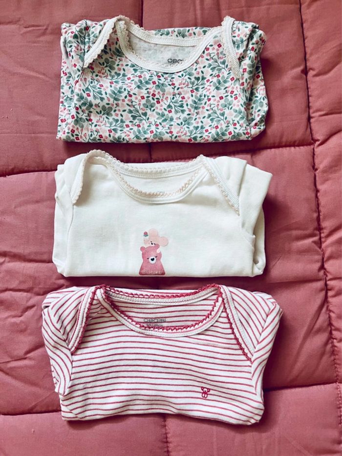 Lot de 3 bodys manches courtes- taille 3 mois- Obaïbi