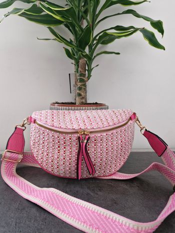 Sac banane tissé rose