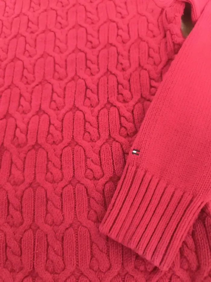 Joli pull col rond rose femme taille L Tommy Hilfiger avec logo et manches longues - photo numéro 5