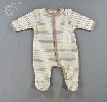 Pyjama dors-bien grenouillère jersey marron vert rayures Obaïbi 3 mois 60 cm garçon