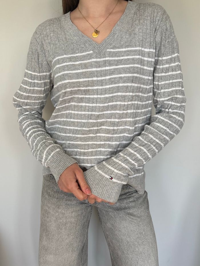 Pull col V torsadée tommy Hilfiger femme 100% coton - photo numéro 2