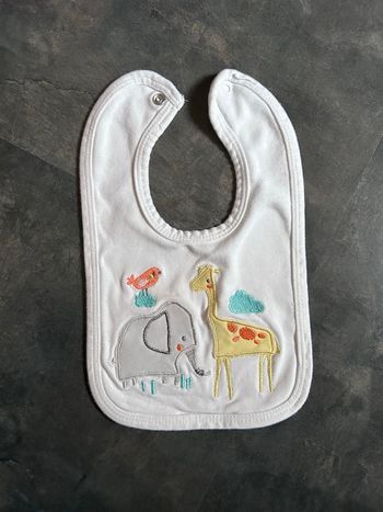 Bavoir coton blanc broderie animaux