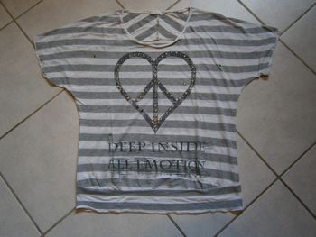 Tee-shirt MC rayé blanc/gris PROMOD Taille L