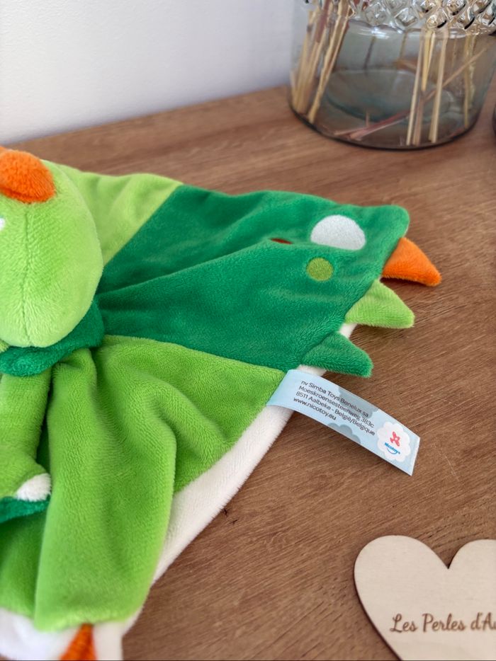 Doudou dinosaure dragon vert orange blanc très bon état - photo numéro 4