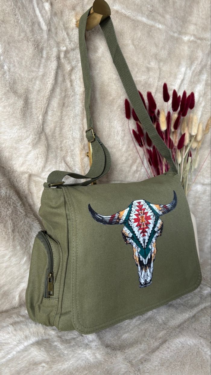 Sac à bandoulière amérindien vert armée neuf – style bohème western vintage - photo numéro 8