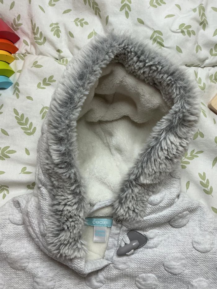 poncho à capuche gris doublé polaire 3 mois obaibi - photo numéro 7
