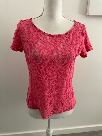 T-shirt en dentelle broderies dentelle mesh rose bonbon Y2K T38 M