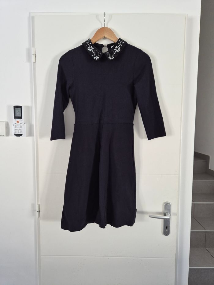 Robe bleu marine a col en velours perlé Morgan - photo numéro 2