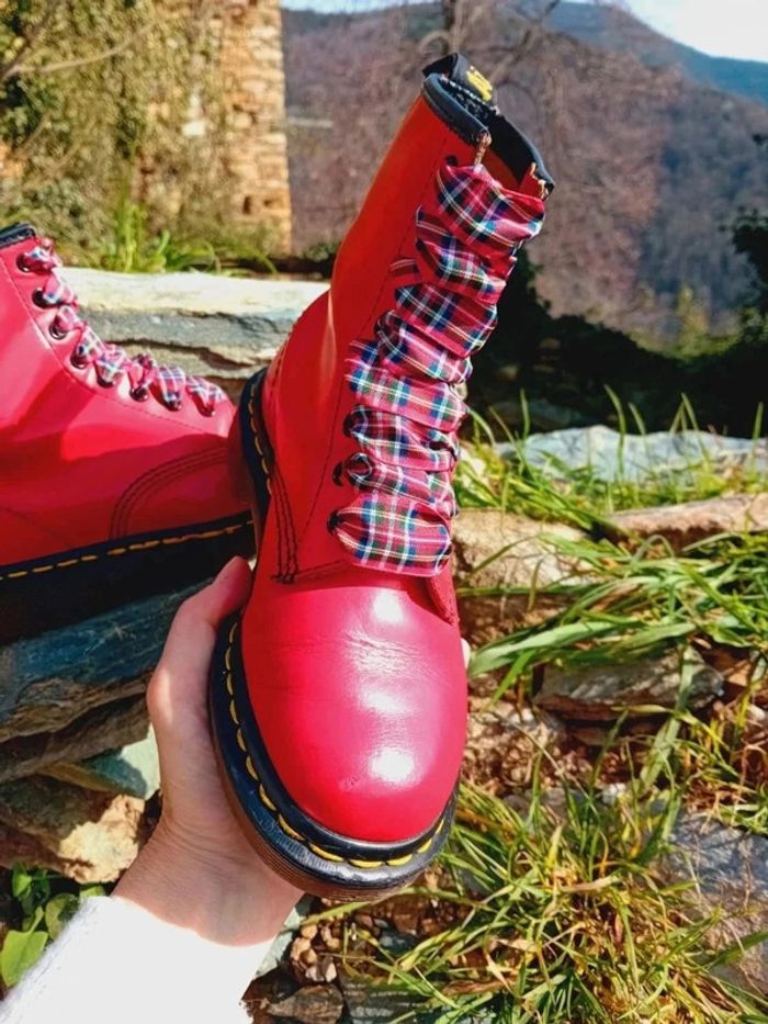 Dr. Martens Made in England 🇬🇧 rouge vintage lacets tartan uk3 36 - photo numéro 6