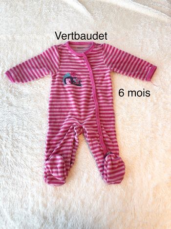 Pyjama velours Vertbaudet rayé rose 6m