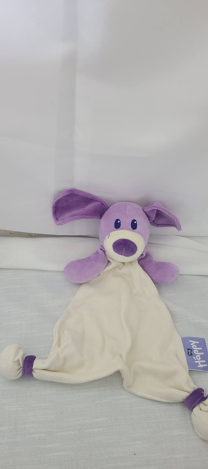 DOUDOU PLAT HAPPY BELLA BABY BLANC VIOLET MAUVE TRIANGLE - - photo numéro 4