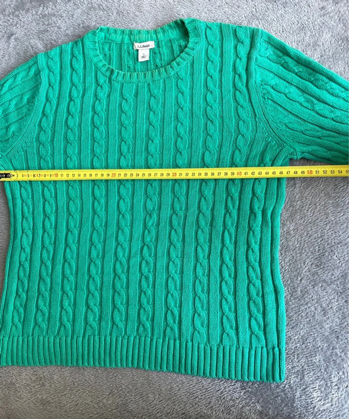 Pull torsadé LL BEAN vert taille S col rond vert usa hiver 100% coton femme - photo numéro 6