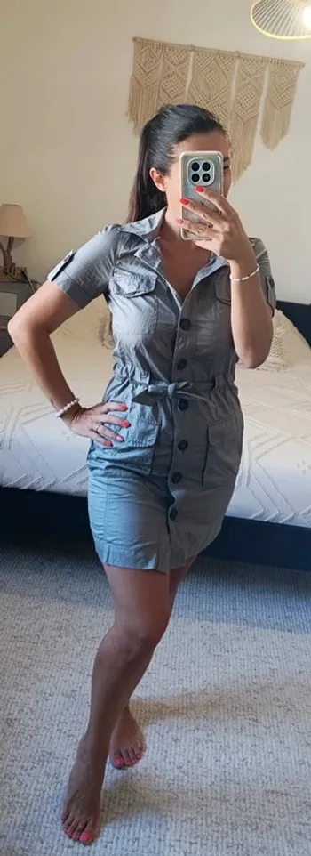 Robe chemise Comptoir des cotonniers gris 36 avec ceinture et gros boutons modèle Gigne 100% coton