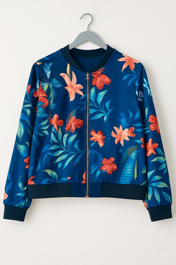 Veste bomber fleurie bleu nuit – tendance et colorée