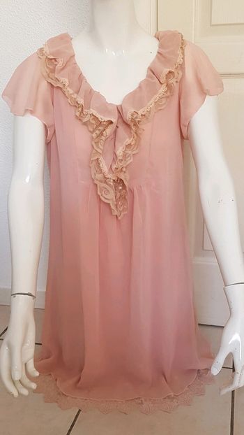 Robe saumon fintion dentelle, 30%soie