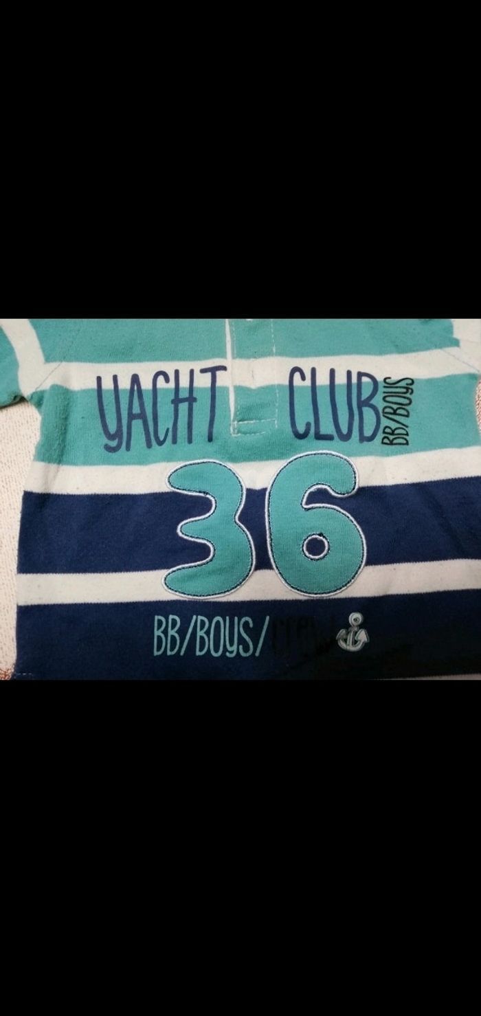Polo 3 mois manches longues rayé vert/bleu - photo numéro 4