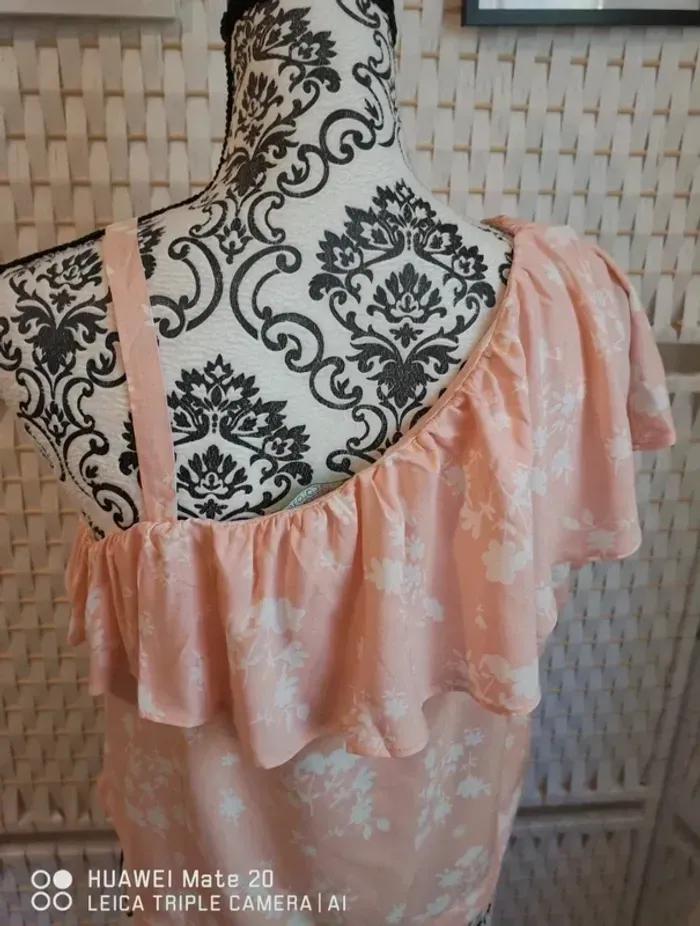 💕Joli Top asymétrique rose fleuri Benetton - femme Taille M / 38💕 - photo numéro 6