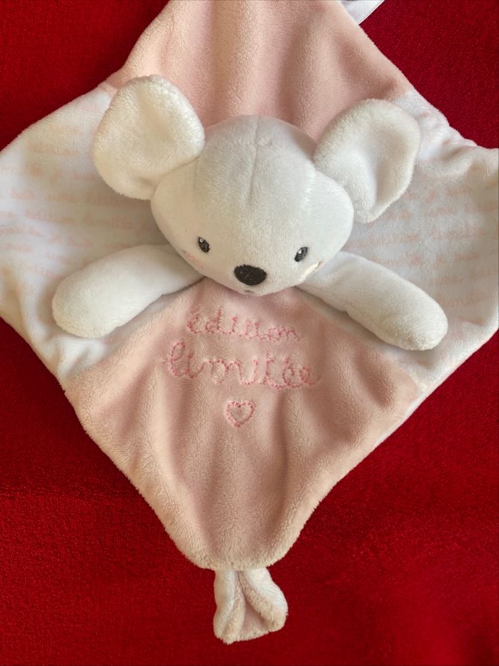 Mots d enfants doudou plat souris carré rose blanc édition limitée neuf - photo numéro 2