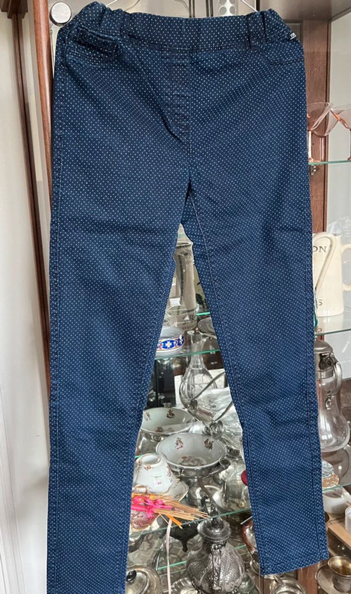 Pantalon slim T.38 Terre de Marins Marine à petits pois
