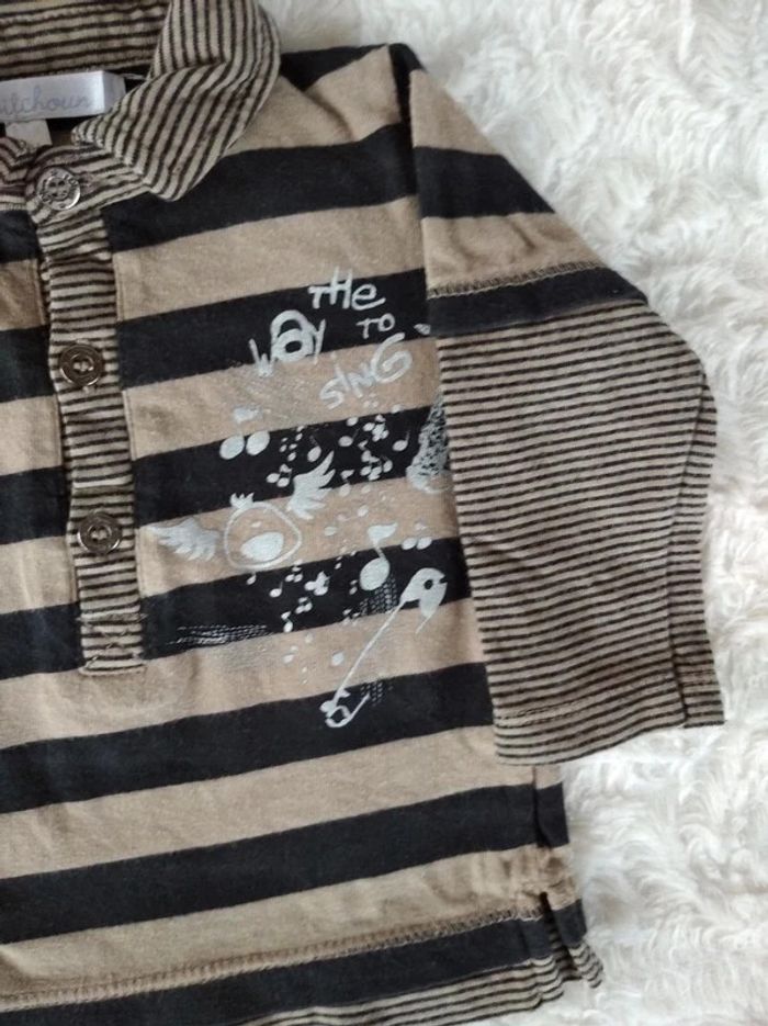 Tee shirt Polo chemise manches longues Garçon 3 mois oiseau musique Kitchoun 100% coton - photo numéro 4