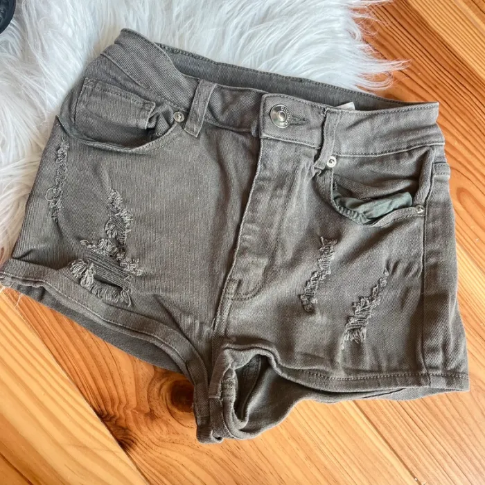 Short en jean kaki/gris