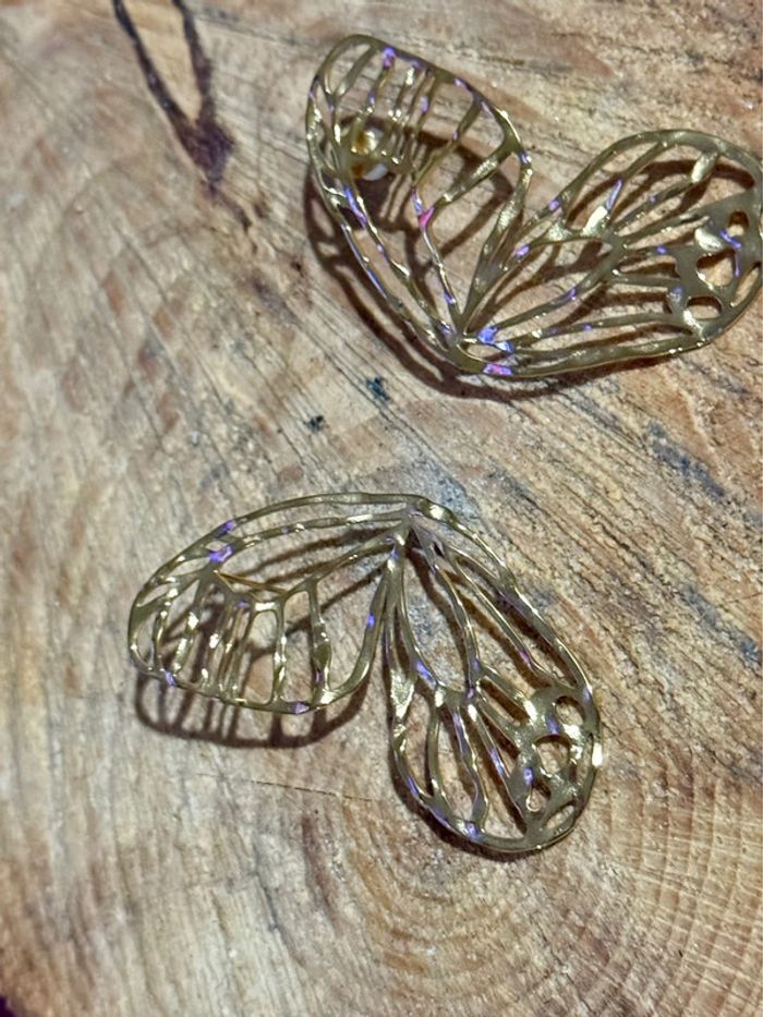 Boucles d’oreilles papillon filigrane environ 6 cm acier inoxydable or mile Mila - photo numéro 6