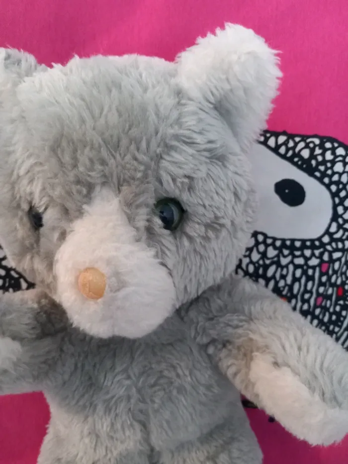 Peluche chat gris vintage aux yeux bleus 34cm - photo numéro 2