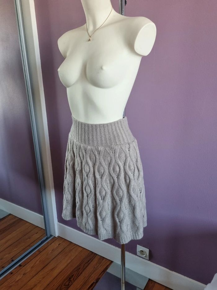 Jupe trapèze mohair en maille beige - photo numéro 11