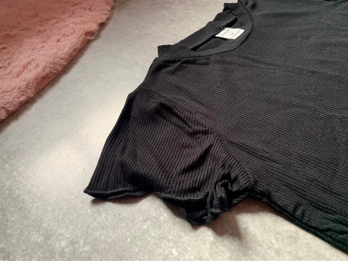 TEE-shirt t-shirt fille Shein Noir côtelé - photo numéro 6
