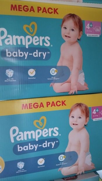 Deux paquets de couches Pampers taille 4+