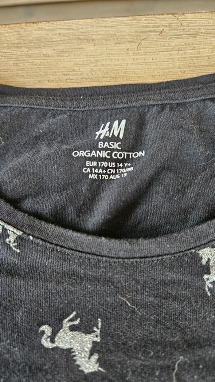 T shirt à manches longues noir avec des licornes brillantes, H&M, taille 14/16 ans, nickel - photo numéro 5