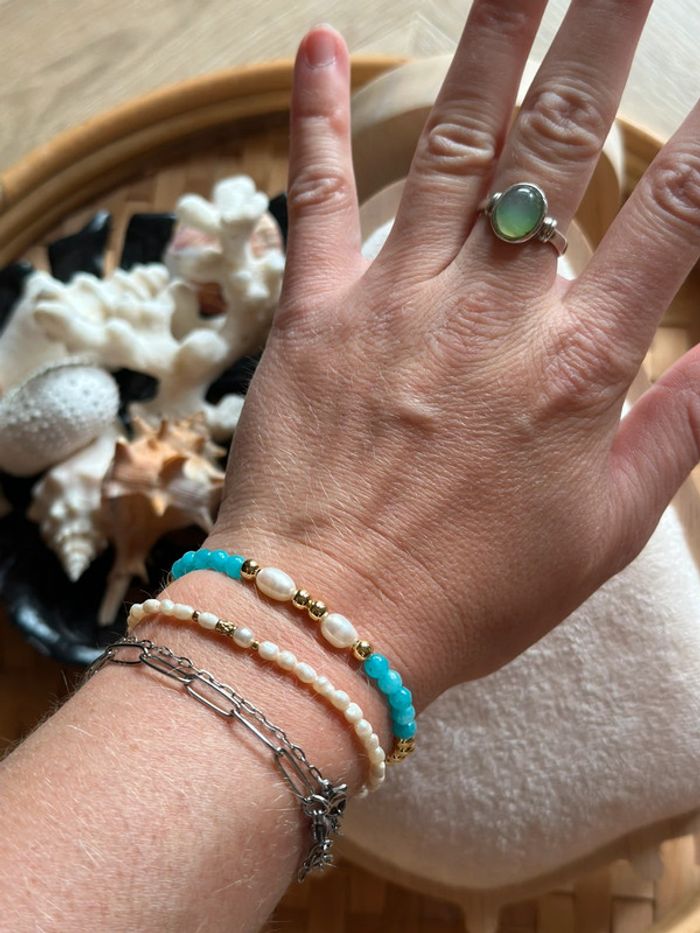 Bracelet réglable perles naturelles & pierre - Fait main, bohème chic - photo numéro 2