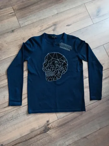 Pull bleu tête de mort homme manches longues L