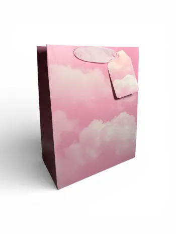 Sac cadeau Kariiou motif nuage rose 18 x 23 x 10 cm Neuf