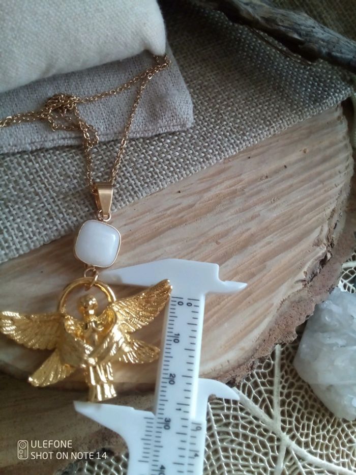 Collier pierre de jade + ange + carte - photo numéro 3