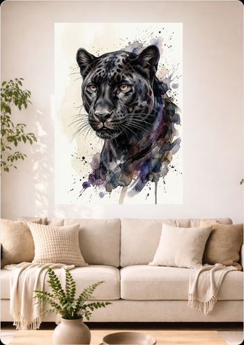 Affiche murale aquarelle "Panthère Noire" déco animal sauvage A3 Sans cadre