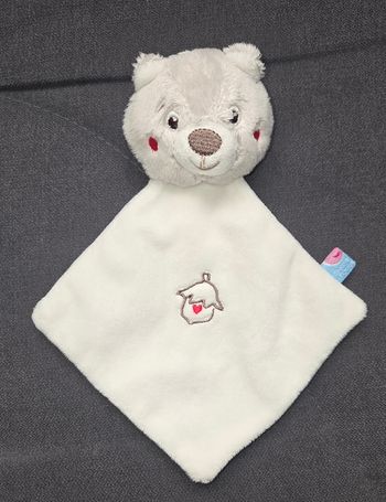 Doudou ours gris plat blanc - Noisette- Sucre d'orge
