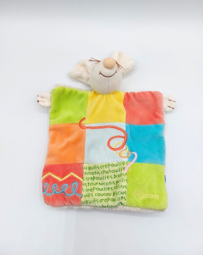 Doudou plat marionnette souris KALOO crapouilles patchwork collection 1998-2005 spirales vintage - photo numéro 2