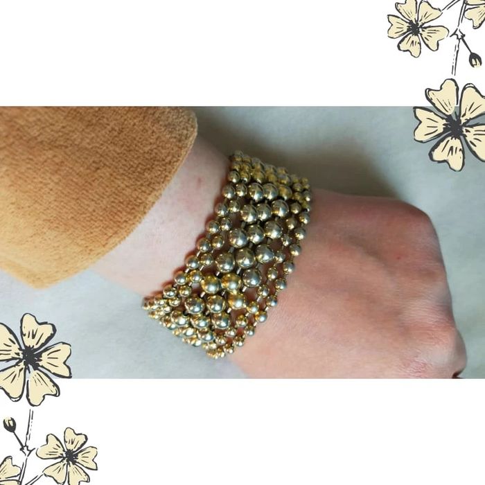 Bracelet vintage multi-rangs perles métalliques doré & argenté – style manchette - photo numéro 7