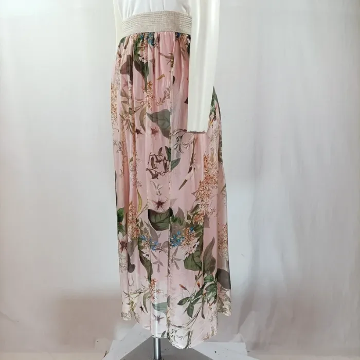 Jupe longue bohème fluide rose poudré à fleurs (A958) - photo numéro 2